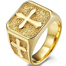 Jude Jewelers Stainless Steel Signet Style Christian Cross Religious Cocktail Party Biker Statement Wedding Ring (Gold, 15)