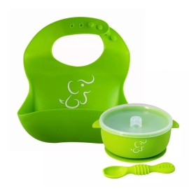 Papu Baby 1 Babero + Bowl/tazon Grande C/cuchara De Silicon Papu Baby