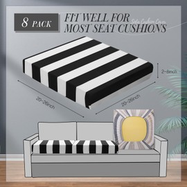 Newwiee 8pcs Patio Stretch Cushion Covers Stripe Outdoor Cushion Covers Replacement Patio Furniture Couch Slipcover Sofa Chair Seat, Thin Fabric Breathable Soft Flexibility Protector(Navy Blue)