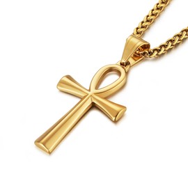 HZMAN Men's Stainless Steel Coptic Ankh Cross Necklace Retro Religious Egyptian Cross Pendant Necklace Jewellery Gift, Stainless Steel, No Gemstone