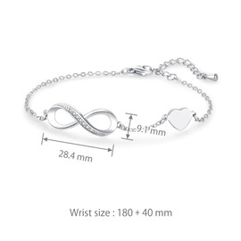 LSxAB Infinity Symbol Initial H Letter Bracelet for Women Birthday Jewellery Gift Love Heart Charm Adjustable Chain Bracelets