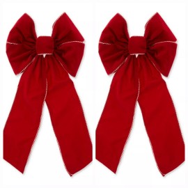 Holiday Time (LOT OF 2) Holiday Time RED Baker Twine Wreath Bow 19.5 inches W/Tail