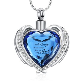 Cremation Jewellery for Ash Pendants - Crystal Heart Urn Necklace with Mini Keepsake Urn Memorial Ash Jewellery, Stainless Steel, No Gemstone