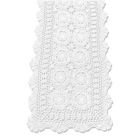 KEPSWET Cotton Handmade Crochet Lace Table Runner White Rectangle Coffee Table Dresser Decor (14x96 inch)