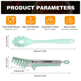 GUDGI - Juego de pinzas de silicona para pasta y cuchara de espagueti con dientes de silicona antideslizantes, cuchara de 12 pulgadas y pinzas de 9.8 pulgadas, utensilios de cocina resistentes al