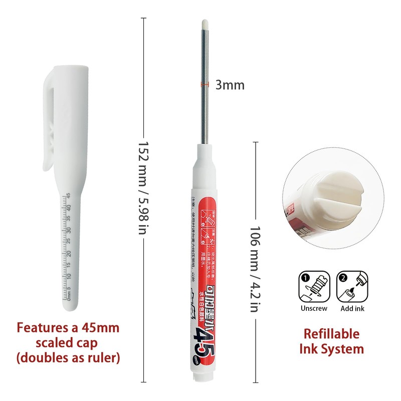 NORXUAZE 2pcs white Long Nib Deep Hole Marker Pen -