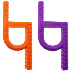 Sensory Chew Toys for Kids with Teething, ADHD, Autism, Biting Needs,Oral Motor Chewy Teether, Silicone chewlery for Boys and Girls(2 Pack Orange Purple）