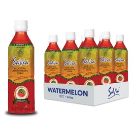 "Savia - Watermelon Aloe Vera Drink, Quality Aloe-Based Beverage, Made with Real Aloe Pulp & Natural, Delicious & Refreshing, Vegetarian, Gluten-Free, Fat-Free (16.9oz, 12-Pack)"