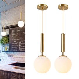 Modern Ceiling Lights Battery Operated Pendant Lights Set of 2,Gold Battery Chandelier with Wireless Remote Dimmable,10 Colors Modes Rechargeable Bulb for Kitchen,Dining Room,Living Room,Bedroom
