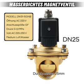YedZen Brass Solenoid Valve, 230 V AC G1 Inch Closed N/C 0-10 Bar DN25 Brass Electromagnetic Valve, Direct Acting Electric Solenoid Valve for Water, Air, Diesel, Kerosene, Petrol