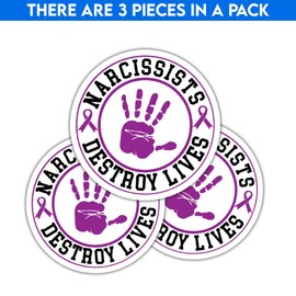 HOSALA- 3Pcs- Narcissist Destroy Lives Sticker Domestic Violence Awareness Sticker Domestic Violence Warrior Sticker Purple Ribbon Awareness Sticker Gift Decoration Graphic Helmet Bumper- 3x4 Decal