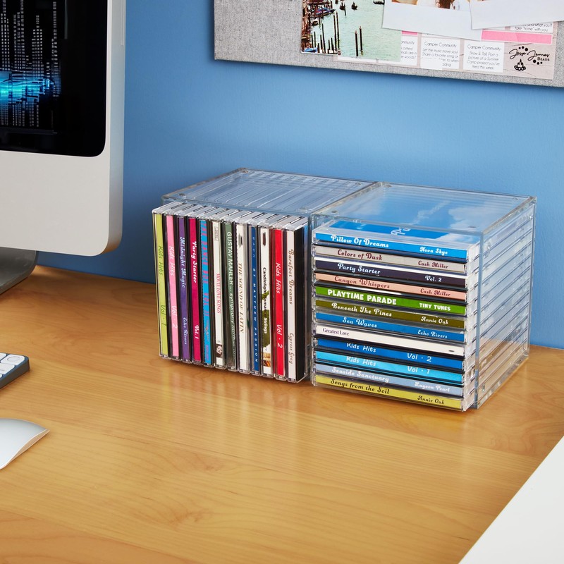 STORi Stackable Clear Plastic CD Organizers (2 Pack) Cube Jewel