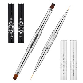 2pcs Hard Gel Nail Brush, French Manicure Brush French Tip Nail Gel Liner Brush, Builder Gel Brushes for Design Nails Dual-Ended Nail Design Brushes Rhinestone Handle Nail Brush Professional Nail Art
