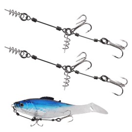 Fishing Hook Rig Stinger Fishing Lure Shallow Rig Combinations 2 Treble Hooks With Screw Ring Swivels Connector Shad Predator Fishing Wire Trace(Hook 8#-6pcs)