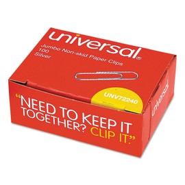 Universal Jumbo Nonskid Paper Clips, Silver, 100/Pack, 10 Packs/Box ( AZRUNV72240)