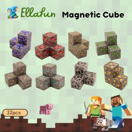 Ellafun MyWorld Magnetic Building Blocks - 32 Pieces - Mineral Building - Montesorri Toy from 3 Years for Boys and Girls - Create Your Own World