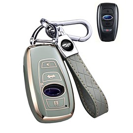 SANRILY 4 Button Golden-Edge Key Fob Cover for Subaru WRX Outback Ascent Forester Crosstrek Key Accessories Keyless Full Protection Key Fob Case Shell with Leather Keychain Matcha Green