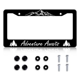 Adventure Awaits License Plate Frame - Mountains License Plate Frames Black Covers Holder Aluminum Metal 2 Holes for USA Canada Vehicle Standard Us 12x6 Inch