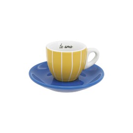 Pavilion Gift Company - Te Amo - 2.5 oz Stoneware Espresso Cup Saucer Mediterranean Summer Vibrant Drinkware