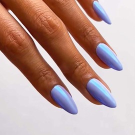 Blue Chrome Press on Nails Medium Almond Fake Nails with Aurora Design Acrylic False Nails Artificial Glue on Nails Full Cover Stick on Nails for Women Girls Manicure Decoration 24Pcs