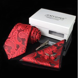 JEMYGINS Men's Necktie, Paisley Pattern, Pin, Cuffs, Button, Chief, Business, Job Hunting, Weddings, School Entrance Ceremonies, Graduations, After-parties, Funerals, Parties, Father's Day, Present,