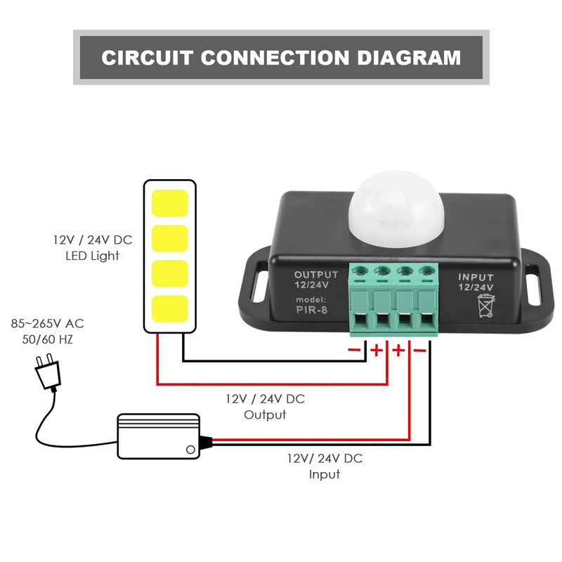 Dovhmoh Motion Sensor Switch, 12V 24V PIR Sensor, LED Switch