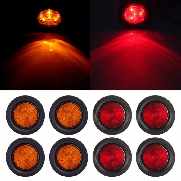 Fitting_Partszone 8pc Red + Amber 4 LED 2.5 inch Round