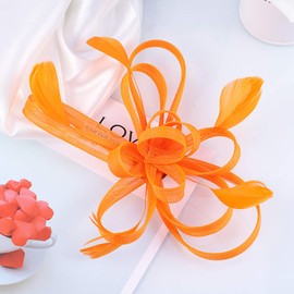 Lurrose Mesh Flower Hair Clip Fascinator Hair Pins Brooch Vintage Tea Party Hair Accessories for Women (Orange)