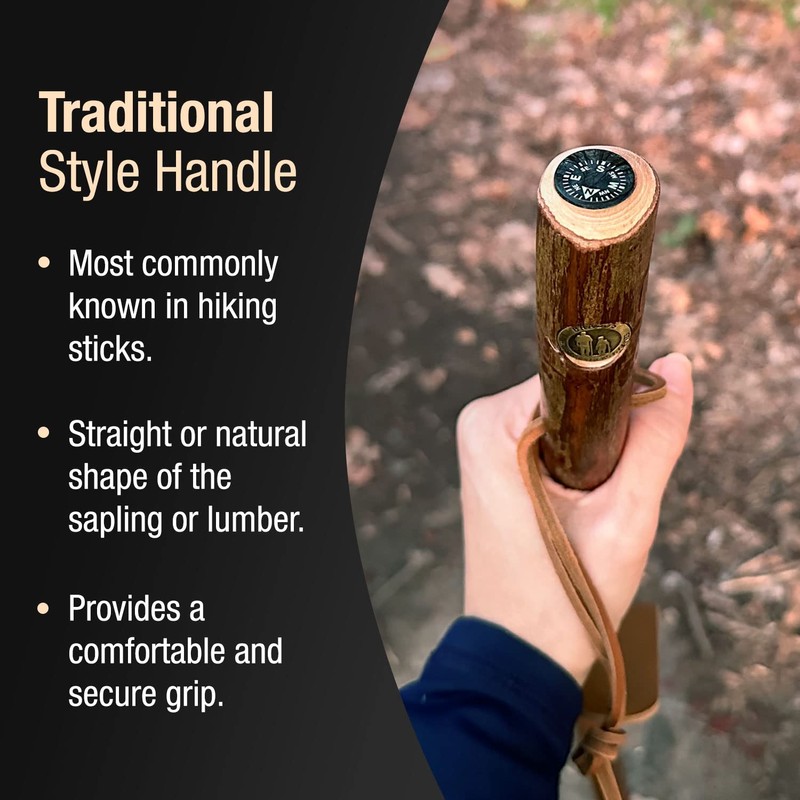 Brazos Rustic Wood Walking Stick, Hardwood, Traditional Style Handle, for