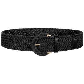 SANSTHS Women Wide Woven Belt for Dresses Fashion Rattan Braided Waist Belt Straw Raffia Boho Belt for Jeans,black,M