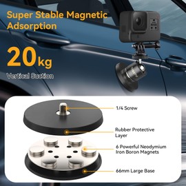 UTEBIT 66mm Magnetic Camera Mount 1/4 Thread, Gopro Magnet Car Screw Mount Set Black