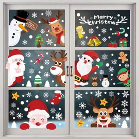IHCEMIH Christmas Window Stickers, 9 Sheet 248pcs Static Windows Sticker Xmas Scene Reusable Double Sided Snowflake Santa Snowman Reindeer Clings Winter Decals Decorations Party Home Decor Supplies