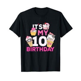Cat Ice Cream Its My 10th Birthday 10 Year Old Gifts Shirt T-Shirt