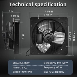 Criditpid 14 Inch Shutter Exhaust Fan with Speed Controller, 1088 CFM High Speed Vent Fan with Adjustable Thermostat, 1700 RPM Wall Mounted Kitchen Exhaust Fan for Attic, Garage, Gable Ventilation.