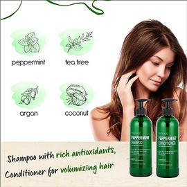 Juego de champú y acondicionador de aceite de menta para el crecimiento y engrosamiento del cabello, para tratamientos de adelgazamiento del cabello y