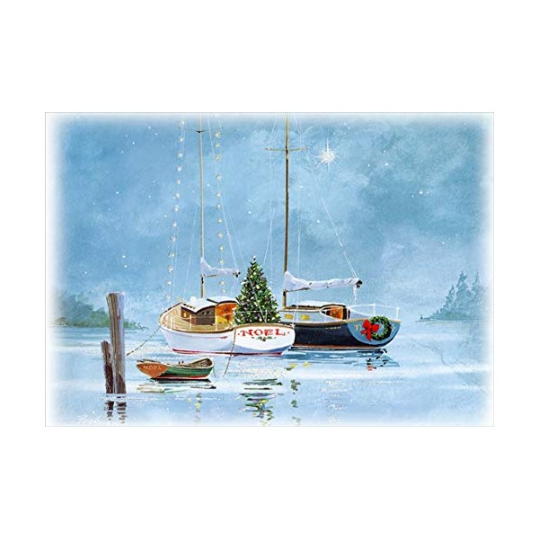 Red Farm Studios NOEL Sailboats at Twilight Nautical Christmas Card