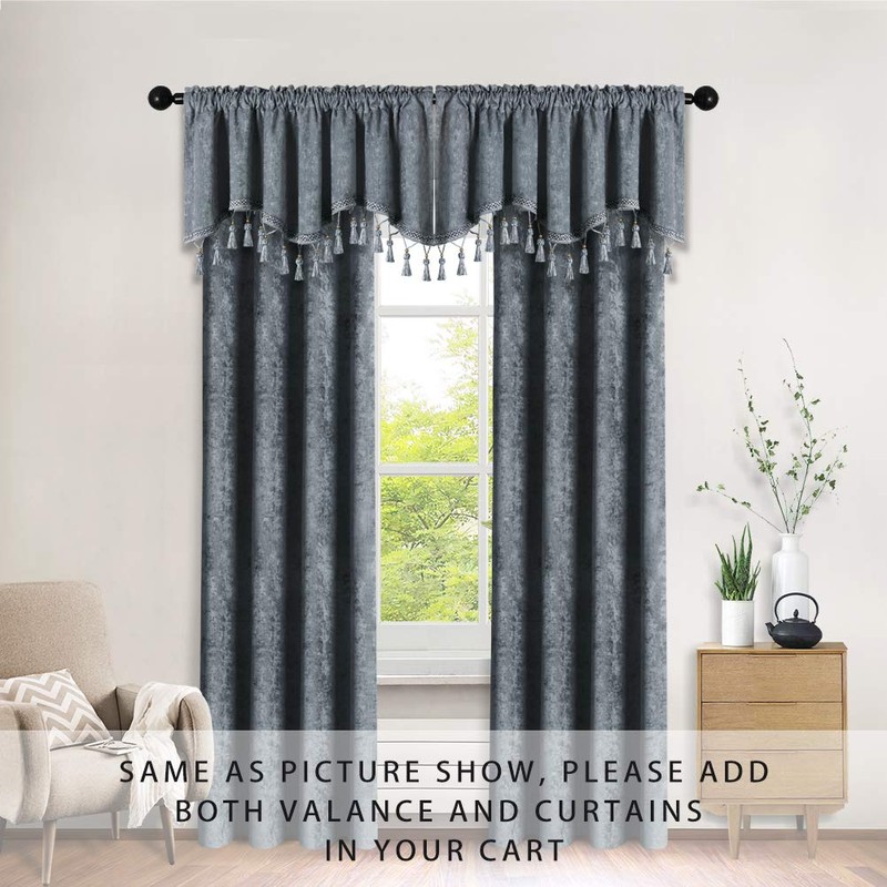 ELKCA Double-Sided Chenille Window Curtains Tier for Kitchen Grey Scalloped
