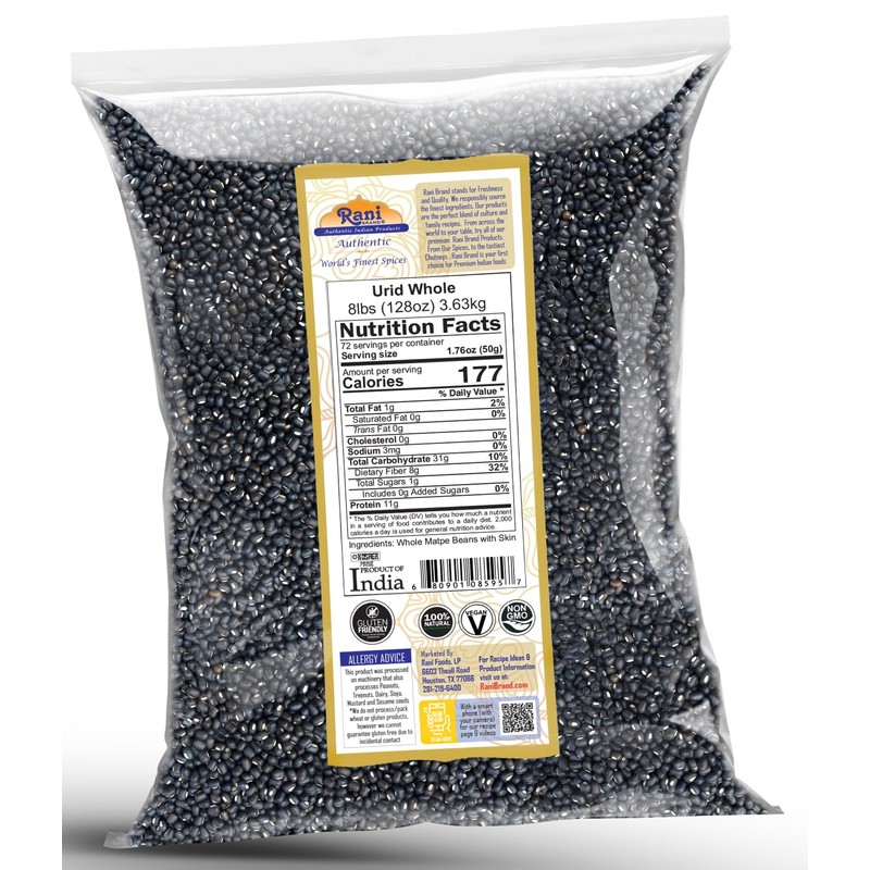 Rani Urid/Urad Whole Black (Matpe Beans with Skin) Indian Lentils