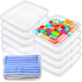 Sanwuta 10 Pcs Hard Zipper Case Clear Hard Pouches Plastic Zipper Pencil Box Toy Storage Bins Portable Plastic Containers for Travel Toiletry Office Cosmetic Blocks Puzzles Organizer(Clear,L)