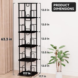 TEROL 5-Tier Rotating Book Shelf, 360° Display Spinning Bookshelf Tower, Book Organizer, Floor Standing Bookcases for Small Space, Corner Book Shelf for Bedroom, Living Room, Study Room (Black)