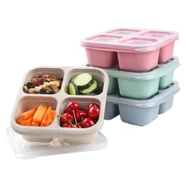 PUiKUS PUiKUS 4 Pack Snack Containers, 4 Compartments Bento Snack Box, Reusable Meal Prep Lunch Containers for Kids Adults, Divided Food Storage Containers for School Work Travel