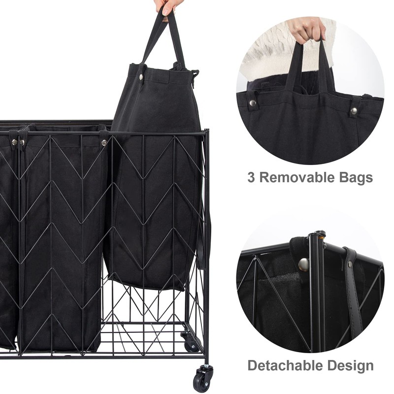 WOWLIVE Laundry Basket with Wheels, 142L Hamper 3 Section with
