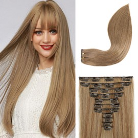 REECHO Hair Extensions, 11PCS Clip in Hair Extensions 24" Long Straight hair extensions HE005 Natural Soft Synthetic Hairpieces for Women Light Brown with Blonde Highlights
