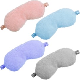 4 Pieces Plush Eye Mask Silk Furry Sleep Masks Comfortable Blindfold Eye Cover Colorful Satin Night Eyeshade Cover for Women Men Sleep Travel Nap Sleeping (Solid, Bright Colors)