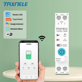 TUYA WIFI Smart Circuit Breaker Power Metering Energy Meter KWh 1P 230V 63A Voltmeter Ammeter Energy Meter DIN Rail Smart Life Wireless Remote Control Switch Timer Voice Control (25A)