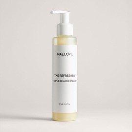 Maelove Skincare The Refresher AHA Gel Cleanser, revitalizing face wash that thoroughly cleanses, removes excess sebum, and kills microbes alongside gentle AHA exfoliation
