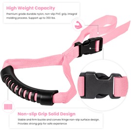 E-cowlboy Auto Cane Grab Aid - Adjustable Standing Aid Safety Handle Portable Vehicle Support Grab Bar Nylon Grip Mobility Assist Device (Pink 2 Pack)