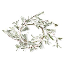 AuldHome Lamb’s Ear Candle Ring (14-Inch Diameter); Frosted Pearl and Berry Farmhouse Christmas Decor Small Wreath or Candle Accent