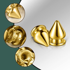 170 Pieces Multiple Sizes Cone Spikes Screwback Studs Rivets Large Medium Small Metal Tree Spikes Studs for Punk Style Clothing Accessories DIY Craft Decoration (Golden)