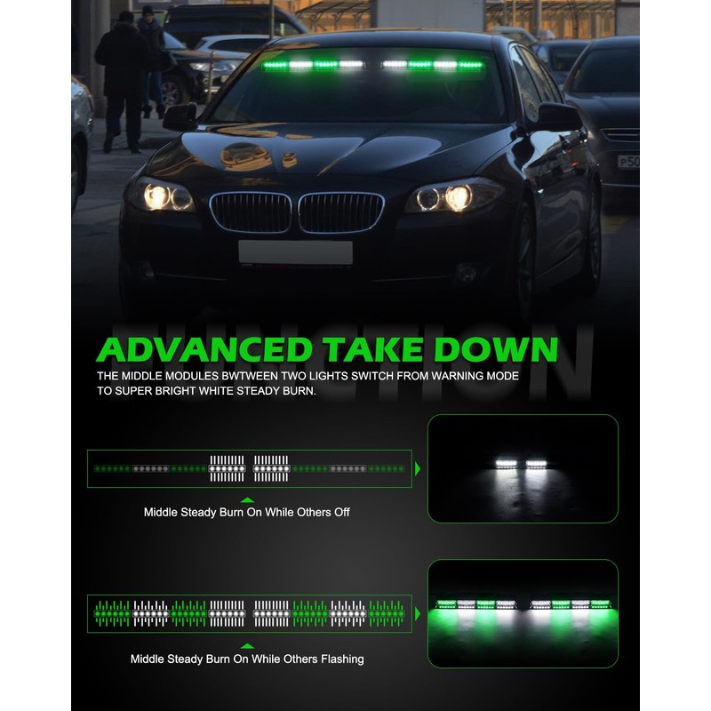 HLauto 604N Emergency Dash Strobe Lights: 2x16.8 inch Green White